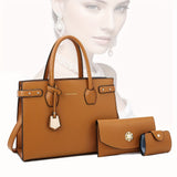 3Pcs PU Leather Tote Bag Set, Women's Simple Handbags With Clutch Purse & Card Holder