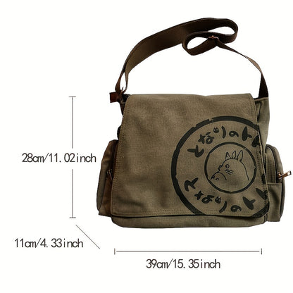 Men's Vintage Shoulder Messenger Bag, Canvas Large Capacity  Crossbody Bags, Cartoon Students Book Bags