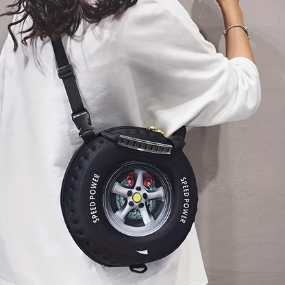 Tire Shaped Shoulder Bag, Creative Rubber Handbags, Letter Graphic Circle Purse