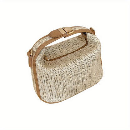 realaiot  Straw Woven Handbags, Fashion Braided Crossbody Bag, Portable Travel Beach Bag For Holiday