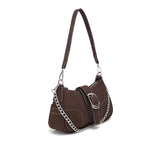 realaiot  Buckle Chain Decor Shoulder Bag, Zipper Stylish Underarm Bag, Faux Leather Versatile Shoulder Bag