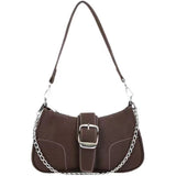 realaiot  Buckle Chain Decor Shoulder Bag, Zipper Stylish Underarm Bag, Faux Leather Versatile Shoulder Bag