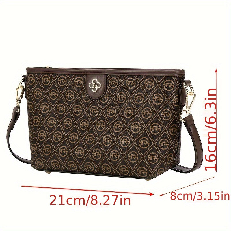 realaiot Women's Vintage Shoulder Bag With Printing, Luxury Zipper PVC Crossbody Bag, Commuter Bag