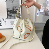 realaiot  Trendy Fruit Patched Bucket Bag, Stylish Satchel Bag, Lightweight Crossbody Bag For Work