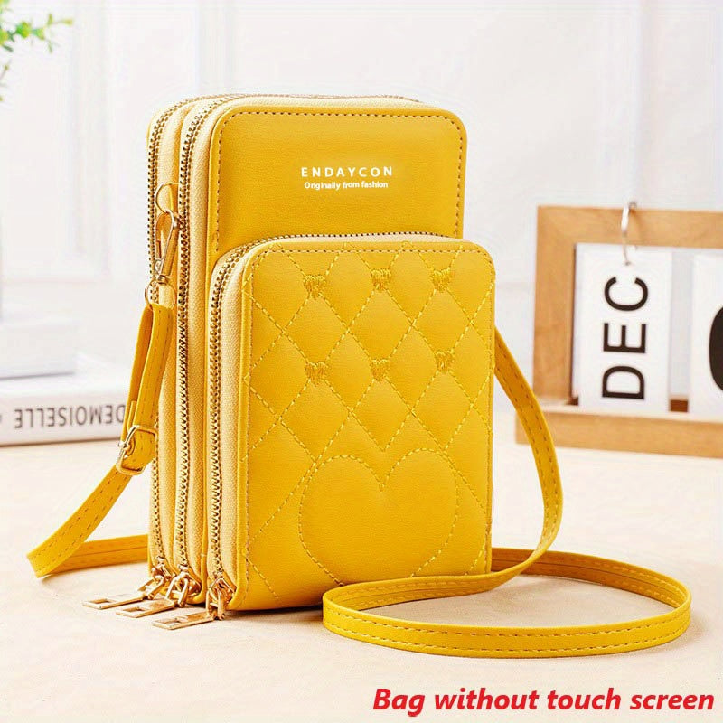 realaiot  Touch Screen Crossbody Mobile Phone Bag, Women's Zipper Around Coin Purse, Mini Multi Layer Shoulder Bag