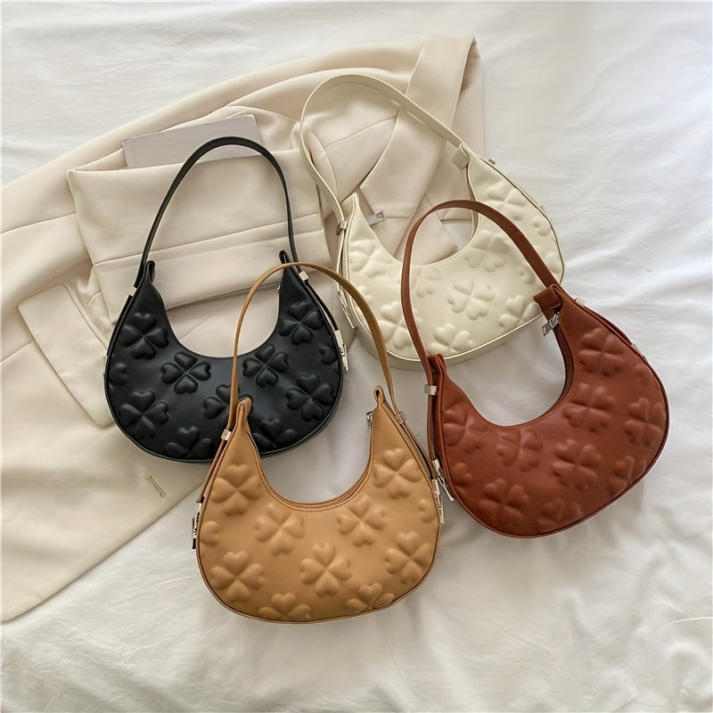 Solid Color Fashion Underarm Bag, Simple Casual PU Leather Half Moon Bag, Women's Trendy Versatile Shoulder Bag & Handbag