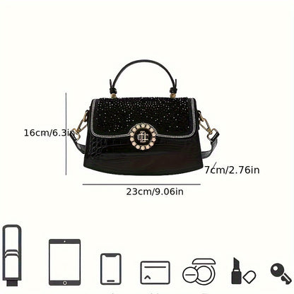 realaiot  Luxury Rhinestone Decor Handbag, Trendy Mini Crossbody Bag, Elegant Evening Purse For Women