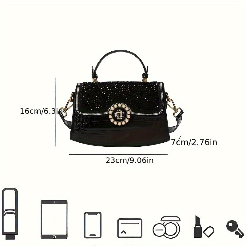 realaiot  Luxury Rhinestone Decor Handbag, Trendy Mini Crossbody Bag, Elegant Evening Purse For Women - Perfect for Carnival Mardi Gras Music Festival