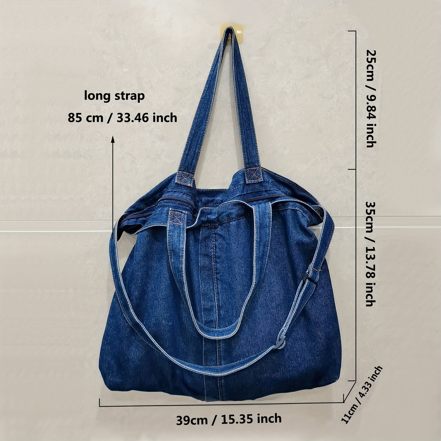 realaiot  Simple Denim Design Shoulder Bag, All-Match Large Capacity Bag, Women's All-Match Bag