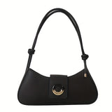 realaiot  Trendy Baguette Bag, Metal Donut Decor Underarm Bag, All-Match Solid Color Shoulder Bag