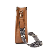 realaiot  Leopard Print Straps Crossbody Bag, Solid Color Saddle Bag, Shoulder Zipper Bag For Work