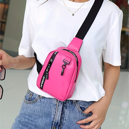 realaiot  Trendy Faux Leather Sling Bag, Letter Zipper Crossbody Bag, Mini Chest Purse For Outdoor Sport Travel