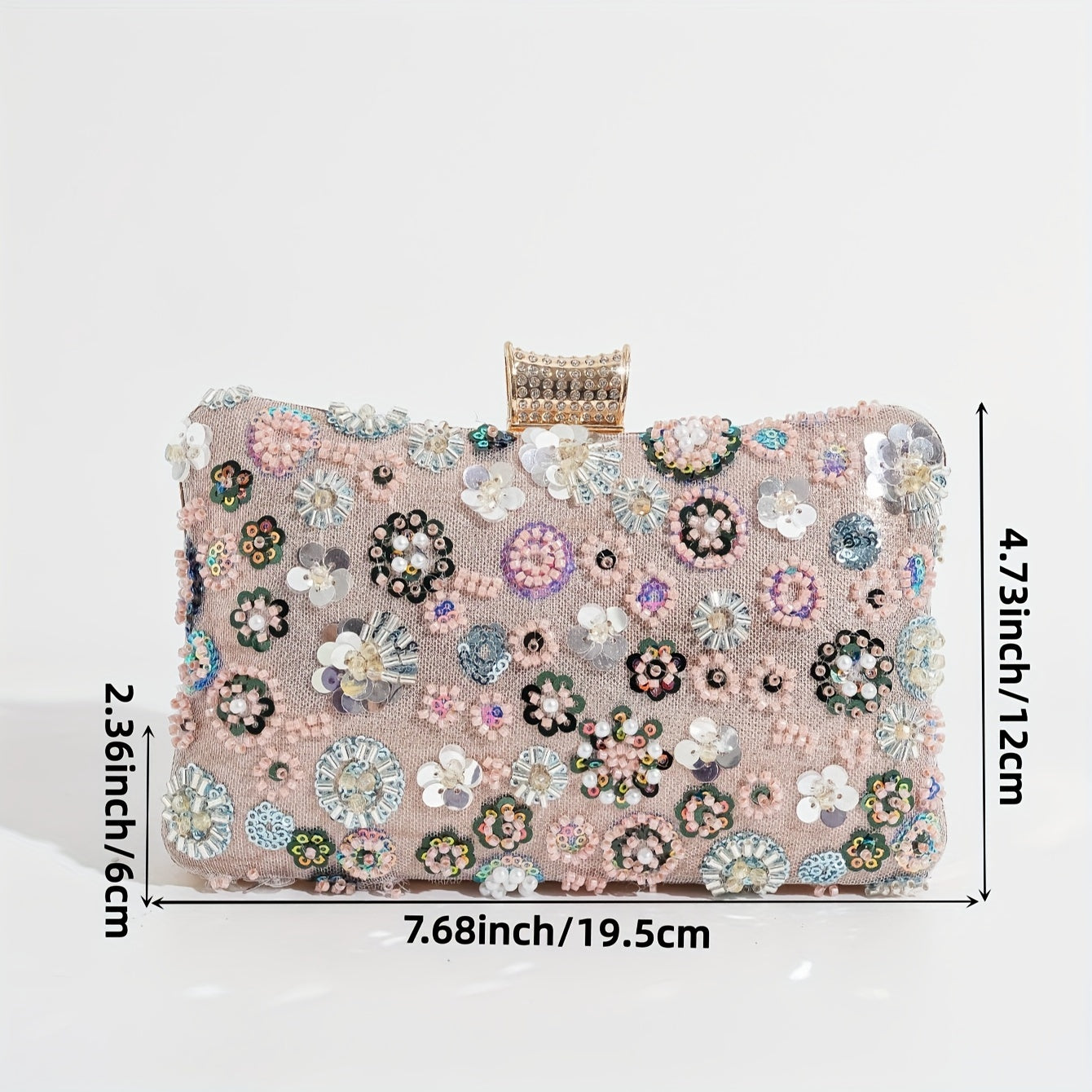 realaiot  Classic Niche Sequins Flower Decor Mini Evening Clutch Bag, Retro Style Elegant Square Dinner Clip Wallet For Women For Music Festival