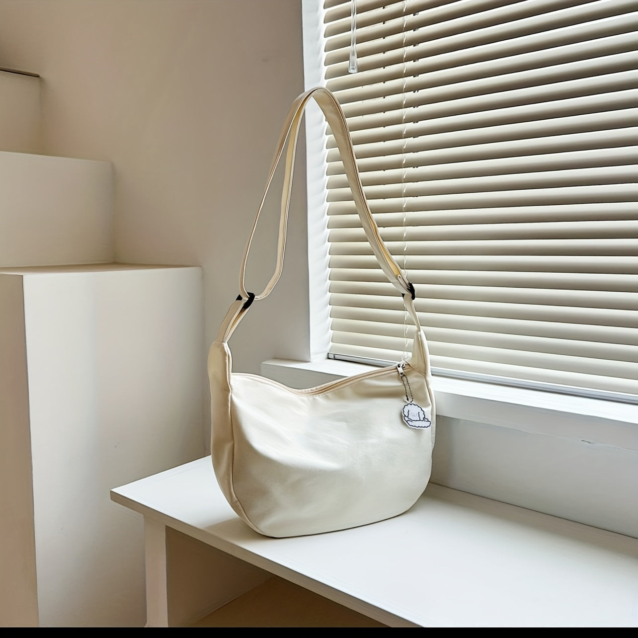 realaiot Casual Canvas Crossbody Bag, Simple Canvas Shoulder Bag, Women's Waffle Textured Travel Bag