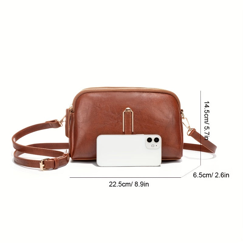 realaiot  Minimalist Crossbody Bag, Solid Color Double Zipper Bag, Women's Classic Faux Leather Purse