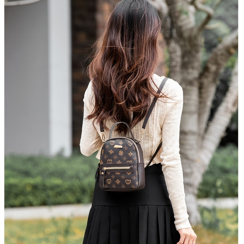realaiot  Mini Geometric Graphic Hand Backpack, Women's Zipper Top Handle Purse, Small Two-way Shoulder Bag