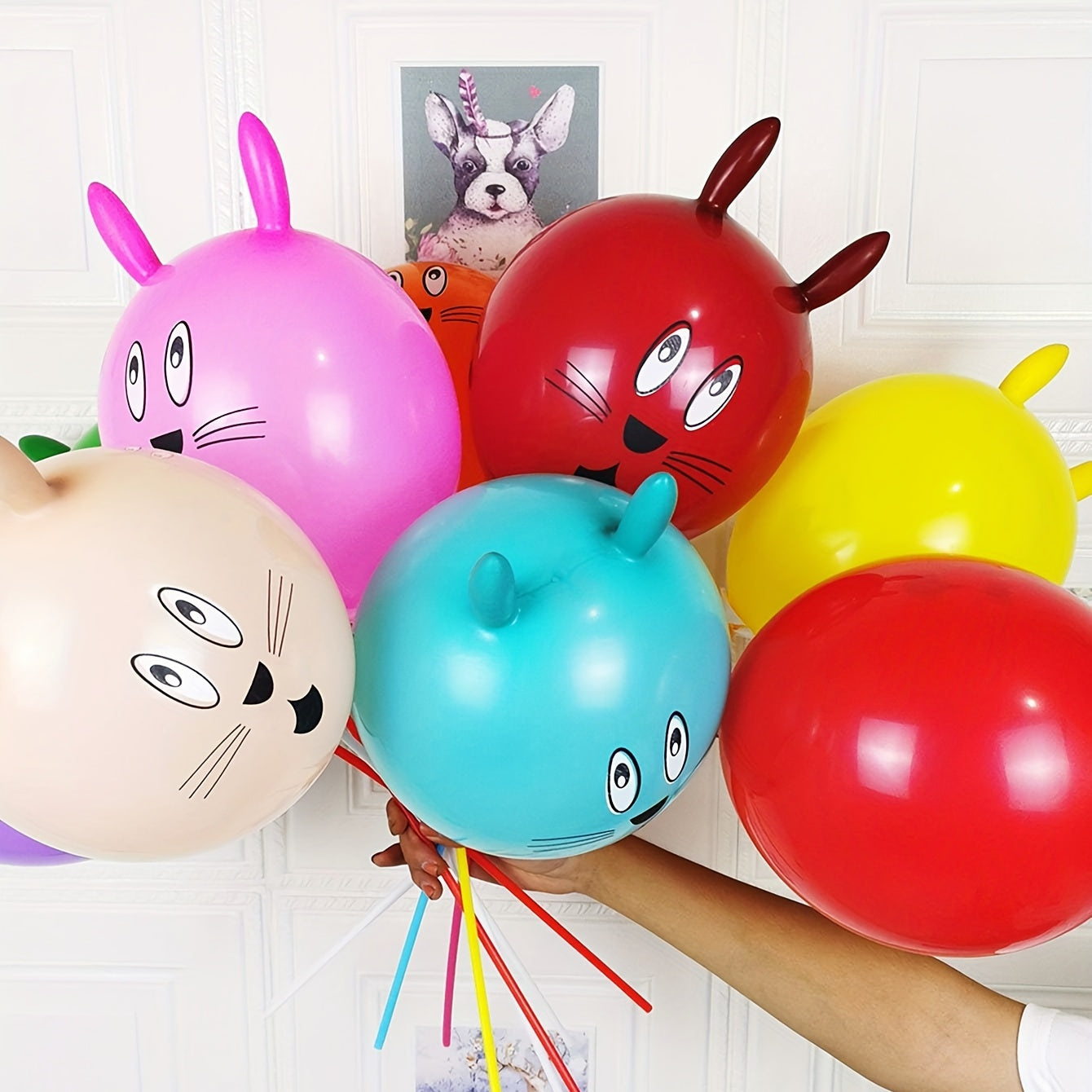 10 Pcs Long Ear Bunny Head Balloons - Easter Holiday Party Decorations & Gifts