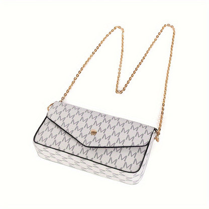 realaiot Classic Letter Pattern Mini Underarm Chain Bag, Textured Vintage Flap Shoulder Wallet