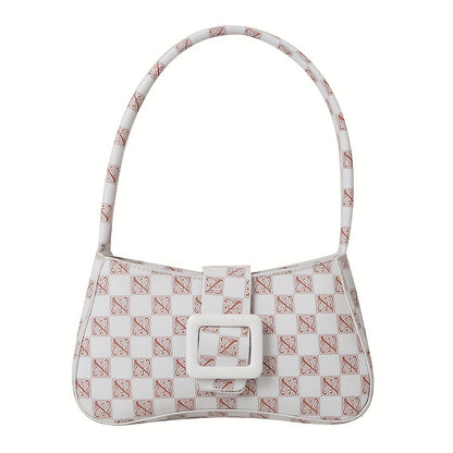 Checkered Texture Shoulder Bag, Retro Style Underarm Purse, Trendy Buckle Decor Handbag For Women