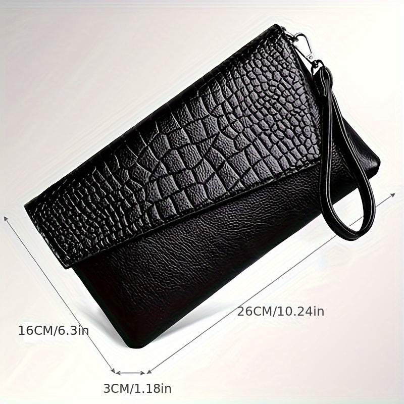 realaiot  Stylish Square Crossbody Bag, Women's Crocodile Pattern Clutch Purse, Luxury Wristlet Phone Wallet