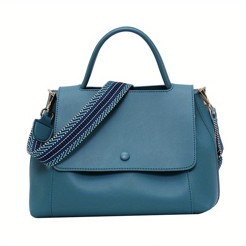 realaiot  Vintage Solid Color Handbags, Striped Strap Shoulder Bag, Women's Flap Office & Work Purse