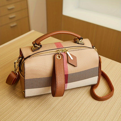 realaiotLuxury Plaid Pattern Handbag, Trendy Top Handle Square Purse, Classic Style Crossbody Bag For Women