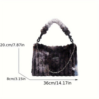 realaiot Fashion Fluffy Shoulder Bag, Trendy Tie Dye Underarm Bag, Women's Stylish Handbag & Purse