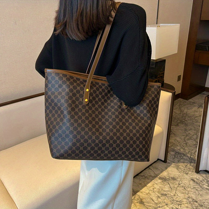 realaiot  Geometric Pattern Tote Bag, Large Capacity Shoulder Bag, Fashion Handbag For Work, School, Shopping