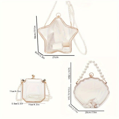 realaiot  1pc Girl's Transparent Trendy Shoulder Bag, Trendy Faux Pearl Hand-held Shell Bag