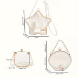 realaiot  1pc Girl's Transparent Trendy Shoulder Bag, Trendy Faux Pearl Hand-held Shell Bag