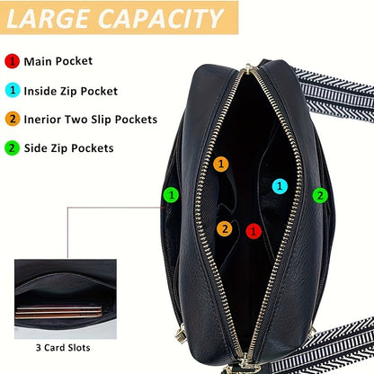 realaiot  Trendy Multi-layer Zipper Crossbody Bag, All-match Solid Color Shoulder Bag, Perfect Casual Messenger Bag For Daily Use