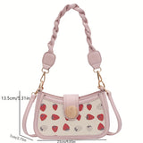 realaiot  Strawberry Shoulder Bag For Women, Y2K Graffiti Pattern Underarm Bag, Trendy Handbag & Purses With Buckle