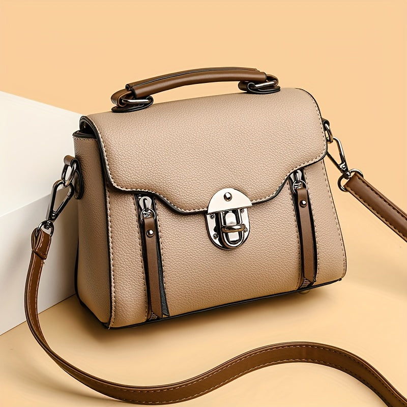 Trendy Flap Square Handbag, Buckle Decor Crossbody Bag, Women's Vintage Faux Leather Purse
