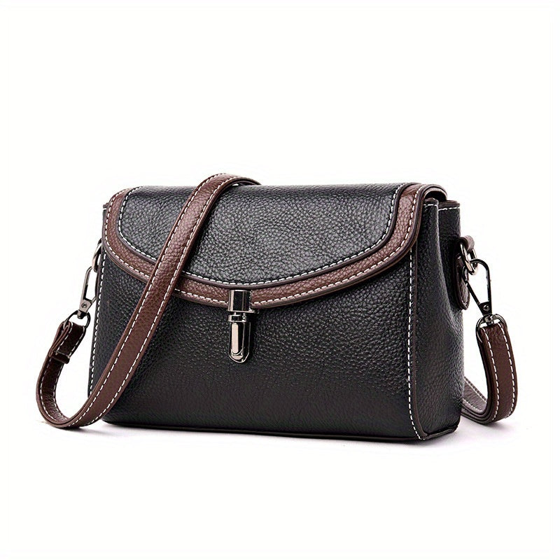 realaiot  Color Contrast Crossbody Bag, Fashion Turn Lock Flap Purse, Mini Shoulder Bag For Women