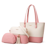 realaiot  Two Tone Tote Bag Set, Large Shoulder Handbag & Tassel Decor Crossbody Bag & Clutch Bag