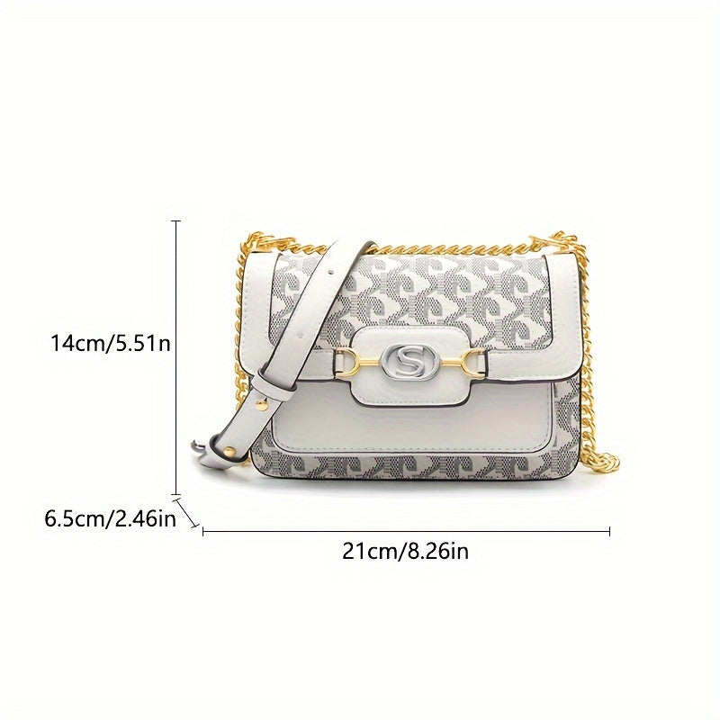 realaiot  Fashion Square Flap Shoulder Chain Bag, Classic Geometric Pattern Crossbody Purse For Women