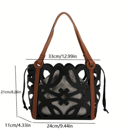 Hollow Out Vegetable Basket Bag, Luxury Flower Crossbody Bag, Fashion Handbag With Inner Drawstring Bag