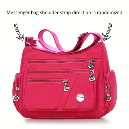 realaiot  Multi Layer Crossbody Bag, Fashion Nylon Shoulder Bag, Women's Multi Zipper Coin Purse