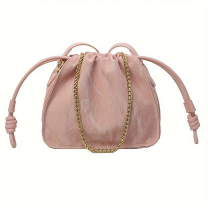 Stylish Drawstring Bucket Bag, Trendy Chain Shoulder Bag, Mini Crossbody Bag For Women