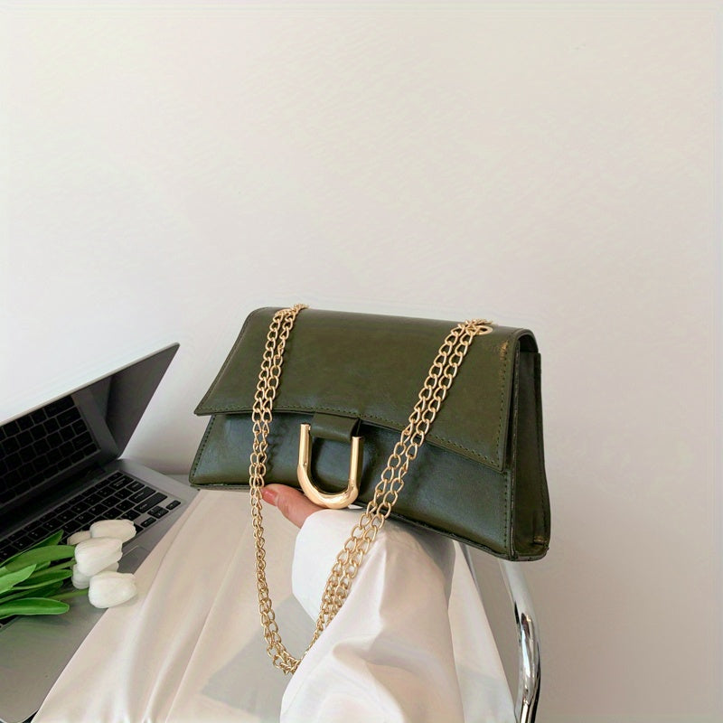 realaiot  Fashion Vegan Crossbody Bag, Solid Color Simple Shoulder Bag, Women's Stylish Handbag & Flap Purse