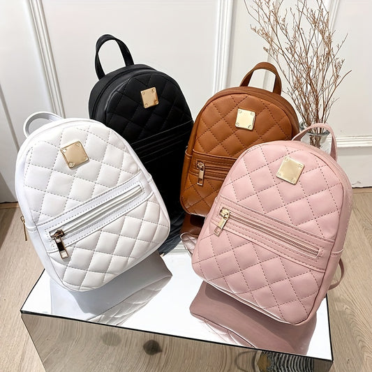 realaiot  Cute Small Women's Backpack, Rhombic Pattern Backpack With Adjustable Strap,Zipper Casual Shoulder Bag,Pink Bag,Coin Purse,Card Wallet,Mobile Casual Phone Bag,Casual Camera Bag,Lipstick Bag,Key Bag,Square Bag