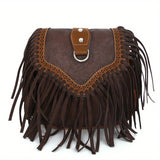 realaiot  Bohemian Tassel Crossbody Bag, Retro Suede Fringe Shoulder Bag, Hobo Saddle Purse For Women