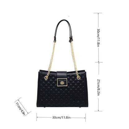 realaiot  Retro Classic Tote Bag, Argyle Pattern Chain Bag, Turn-Lock Shoulder PU Leather Bag For Women