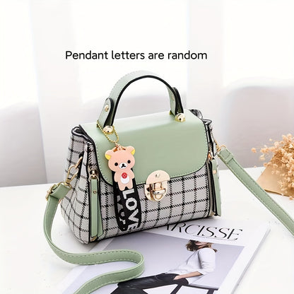 realaiot  Classic Plaid Pattern Handbag, Women Mini Crossbody Bag, Fashion Top Handle Buckle Flap Purse