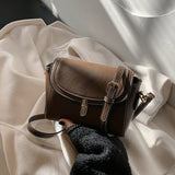 realaiot  Stitch Detail Flap Square Bag, Buckle Decor Crossbody Bag, Vintage Zipper Shoulder Purse For Work