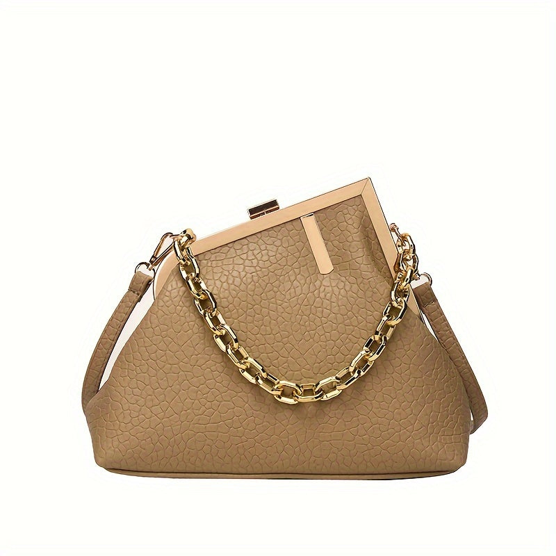 realaiot Niche Shaped Shoulder Bag, Classic Solid Color Handbag, Novelty Women's Clip Bag