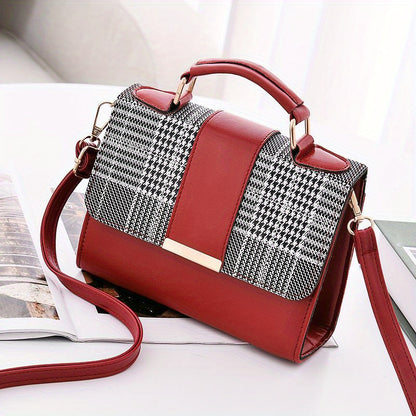 Trendy Plaid Pattern Handbags, Snap Button Crossbody Bag, Women's Top Handle Flap Purses For Everyday