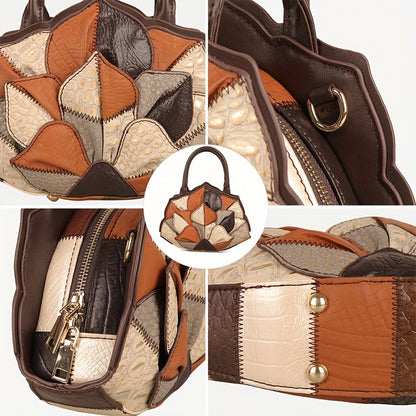 Argyle Pattern Handbag For Women, Luxury Genuine Leather Shell Bag, Fashion Tote Bag & Purse