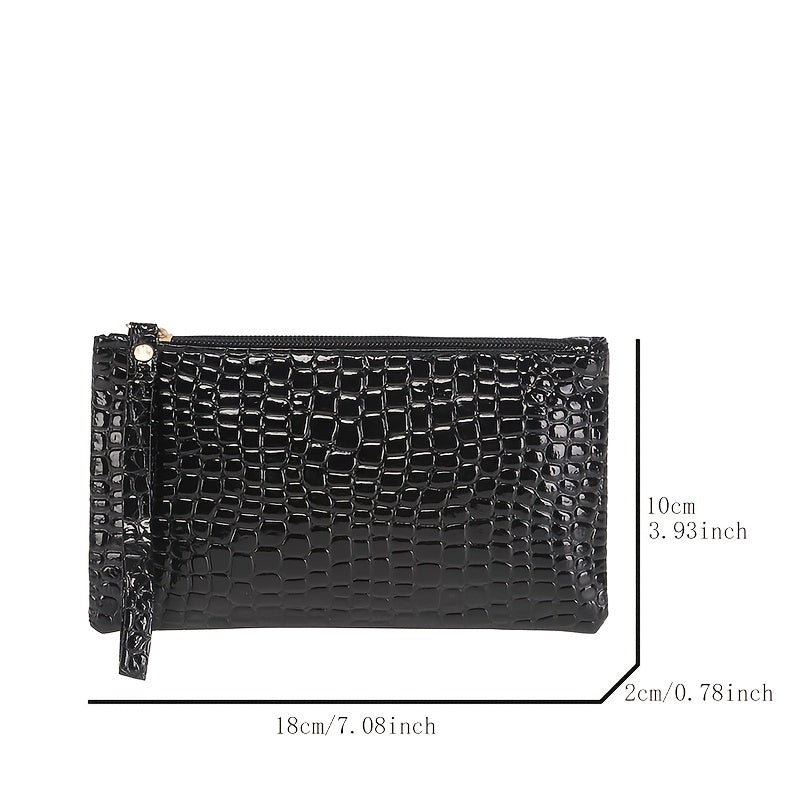 realaiot  Stone Embossed Clutch Bag, Trendy Square Handbag With Wristlet, Women's Faux Leather Coin Purse