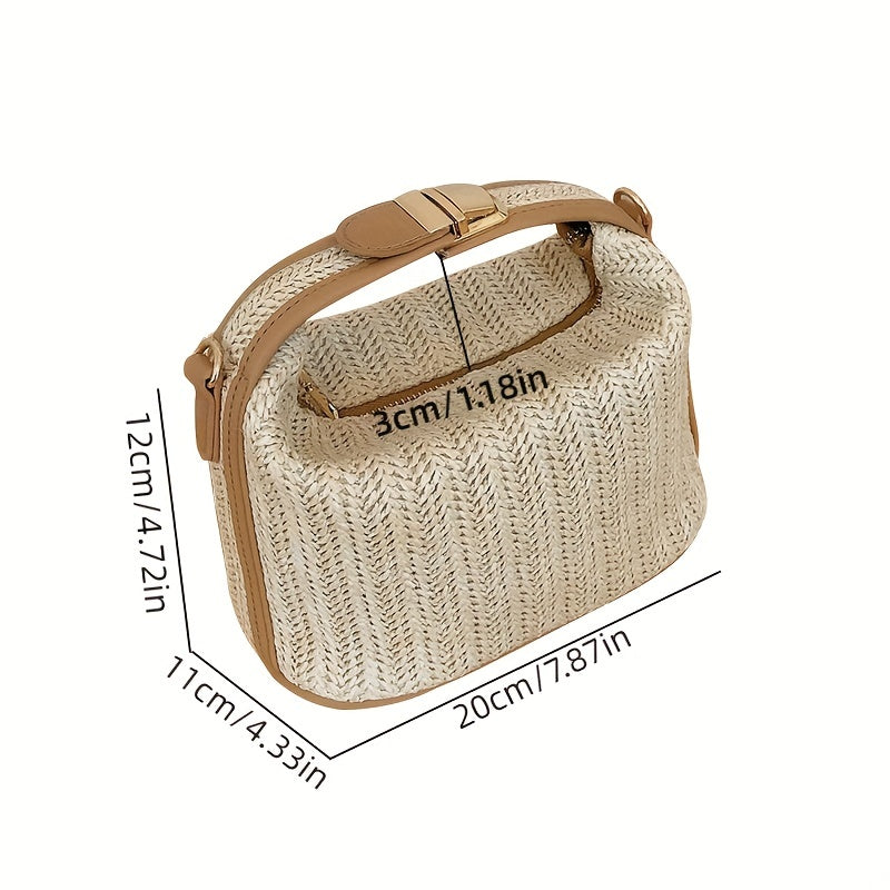 realaiot  Straw Woven Handbags, Fashion Braided Crossbody Bag, Portable Travel Beach Bag For Holiday